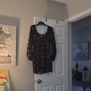 Wild Fable Black Dress with Pink Floral Pattern